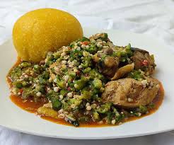 Sea Food Okro soup, swallow with chicken 